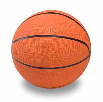 Standard size orange basketball, fully inflated. 
