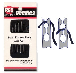 Pack of 6 self-threading hand sewing needles with slits on top for easy threading. 