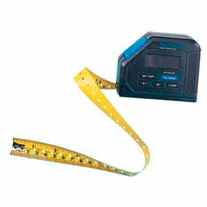 Black talking tape measure with yellow measuring tape. 